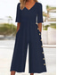 cheap Casual Jumpsuits-Women&#039;s Normal Jumpsuit Active Solid Color Half Sleeve Wide Leg V Neck Buttons Pocket Vacation Daily Regular Fit Navy Blue Summer