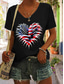 cheap Independence Day Top-Women&#039;s Patriotic  T Shirt Graphic Flag American Flag Vintage Stylish Classic Short Sleeve V Neck Regular Tops Daily Weekend Print Black White Red Blue Green