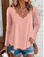 cheap Plain tee-Women's Blouse Eyelet Solid Color Basic Casual Long Sleeve V Neck Regular Tops Daily Black White Pink Khaki Summer