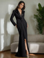 cheap Floor Length-Tuxedo Dress Mother of the Bride Dress Elegant Blazer Dress Simple Minimalist V Neck Satin Lapel Floor Length Crepe Stretch Fabric Long Sleeve with Twist Detail