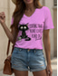 cheap Humor&amp;Quotes tee-Women&#039;s T Shirt Graphic Animal Cat Vintage Stylish Classic Short Sleeve V Neck Regular Tops Daily Print Black White Pink Red Blue Summer Spring
