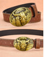 cheap Men's Belts-Men's western style faux leather belt with a bull skull bronze buckle, Perfect for casual and cowboy outfits