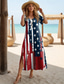 cheap Independence Day Dress-Independence Day Women&#039;s Patriotic Fourth of July Maxi Dress Long Sleeve Boho Dress Elegant Vintage Butterfly Sleeve Vacation Beach Regular Fit Flag Vintage Short Sleeve Crew Neck Blue Summer