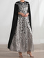 cheap Floor Length-Cape Dress A-Line Mother of the Bride Dress Elegant Crew Neck Crystals Floor Length Long Sleeve with Embroidery Lace 2025