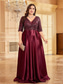 billiga RÖD-A-Linje Plus Size Klänningar Elegant Curve Klänning Formell Bröllop Golvlängd Halvärm V-Uttag Polyester med Fållar 2025