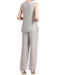 abordables Costumes-pantalons pour maman-Ensemble pantalon combinaison 3 pièces robe de mariée invité au mariage longueur de sol robe mère de la mariée sans manches manches longues décolleté bateau élégante vintage simple formelle invité au