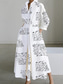 cheap Stripe&amp;Geometric Dress-Women&#039;s Maxi Dress A Line Dress Casual Outdoor Going out Standard Fit Polka Dot Long Sleeve Turndown White+Black Black White Summer