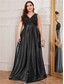 Χαμηλού Κόστους ΜΑΥΡΟΣ-Φόρεμα A-Line Plus Size Επίσημο Φόρεμα με Κύματα Επίσημο Γάμο Μακρύ Μάκρος Χωρίς Μανίκια V Λαιμού Σατέν V Πλάτη με Πτυχώσεις 2025