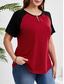 cheap Plus Size T Shirts-Women&#039;s Plus Size Tops T Shirt Solid Color Patchwork Short Sleeve V Neck Casual Daily Polyester Summer Spring Red Blue