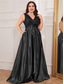 Χαμηλού Κόστους ΜΑΥΡΟΣ-Φόρεμα A-Line Plus Size Επίσημο Φόρεμα με Κύματα Επίσημο Γάμο Μακρύ Μάκρος Χωρίς Μανίκια V Λαιμού Σατέν V Πλάτη με Πτυχώσεις 2025