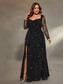 economico NERO-Sirena  Abito da sera a tromba Abito elegante Matrimonio formale Lunghezza del pavimento Maniche lunghe Scollo a cuore Tulle con spacco