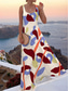 abordables Arte &amp; Diseño Vestidos-Mujer Vestido maxi Vestido de una línea Vestido con hombros descubiertos Vacaciones Casual Estilo playero Fiesta Noche Playa Ajuste regular Graphic Geométrico Sin Mangas Escote Cuadrado Beige Verano