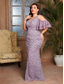 cheap Semi-formal / Cocktail-Mermaid / Trumpet Evening Gown Elegant Dress Formal Wedding Floor Length Short Sleeve V Neck Lace with Embroidery