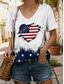 abordables Top jour de l’indépendance-Jour de l&#039;Indépendance T-Shirt Femme Patriote Quatrième Juillet Graphic Coeur Drapeau Américain Vintage Élégant Classique À Manches Courtes Col V Regular Tops Quotidien Imprimé Blanc Rose Rouge Bleu