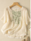 cheap Shirts-Women&#039;s Cotton Linen Shirts Solid Color Elegant Stylish Basic Short Sleeve Crew Neck Regular Tops Daily Embroidered Pink Purple Apricot Summer Spring