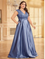 cheap CHAMPAGNE-A-Line Plus Size Dresses Elegant Curve Dress Formal Wedding Floor Length Short Sleeve V Neck Satin Backless with Pleats 2025