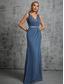 cheap BLUE-Mermaid / Trumpet Quinceanera Dresses Elegant Dress Formal Wedding Floor Length Sleeveless V Neck Chiffon with Slit