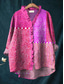 billiga Kvinnors randiga och geometriska toppar-Dam Skjorta Randig Stylish Ledigt Långärmad V-hals Vanliga toppar Dagligen Knappar Mönster Rubinrött Blå Fuchsia Kaki Sommar Vår