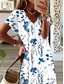 cheap Floral Dress-Women's Maxi Dress Sundress Casual Dress A Line Dress Elegant Vacation Casual Beach Holiday Regular Fit Floral Graphic Short Sleeve V Neck White Navy Blue Summer Spring