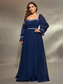preiswerte Semi-formal / Cocktail-A-Linie Abendkleid Elegantes Kleid Formelle Hochzeit Bodenlänge Langarm Quadratischer Ausschnitt Chiffon mit Falten