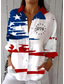 cheap Independence Day Top-Independence Day Women&#039;s Patriotic Fourth of July Shirt Graphic Flag Vintage Tropical Stylish Long Sleeve Shirt Collar Regular Tops Work Daily Buttons Print Black White Blue Sky Blue  Fall