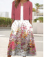 cheap Floral Dress-Women&#039;s Dress Set Midi Dress A Line Dress Party Cocktail Floral Print Half Sleeve V Neck Wedding Guest Daily White Red Green Summer Spring Loose Fit