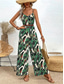 cheap Floral Jumpsuit-Women&#039;s Normal Jumpsuit Active Floral Sleeveless V Neck Backless High Waist Vacation Daily Regular Fit Green Summer