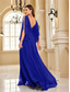 cheap BLUE-A-Line Quinceanera Dresses Elegant Dress Formal Wedding Floor Length Long Sleeve V Neck Chiffon V Back with Pleats Slit 2025