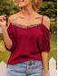 cheap Plain Tops-Women&#039;s Camisole Tank Top Solid Color Daily Casual Half Sleeve Strap Regular Tops Daily Lace Patchwork Black Red Brown Green Summer