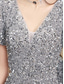 cheap GREY-Mermaid / Trumpet Quinceanera Dresses Elegant Dress Formal Wedding Floor Length Short Sleeve V Neck Polyester with Sequin 2025