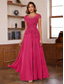 cheap Floor Length-Blue Red A-Line Mother of the Bride Dress Elegant Luxurious Boat Neck Floor Length Chiffon Lace Short Sleeve with Tier Cascading Ruffles 2025