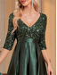 cheap BLACK-A-Line Quinceanera Dresses Elegant Dress Formal Wedding Floor Length Long Sleeve V Neck Polyester with Sequin 2025