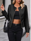 cheap Casual Jackets-Women&#039;s Faux Leather Jacket Casual Jacket Comfortable Breathable Zipper Casual Plain Vacation Street Casual Daily Wear Zipper Short Crewneck Regular Fit Long Sleeve Outerwear Black Brown Apricot