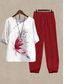 cheap Women&#039;s Blouse Suits-Women&#039;s Basic Shirt Pants Sets Half Sleeve Round Neck Graphic Butterfly Abstract Print Holiday Weekend Red Blue Dusty Blue Summer Regular Fit