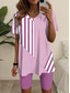 abordables Ensembles courts pour femmes-Femmes Mode T-shirt Ensembles de Shorts Manche Courte Col en V Graphique Rayé Imprimé Décontracté Quotidien Bleu Violet Vert Été Coupe Ample