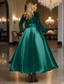 abordables Vestidos de cóctel-Vestido de Gala Corte A Hasta el Tobillo Vestidos de coctel Vestidos de fiesta Elegante Vintage Manga Larga Cuello Barco Boda Formal Desmontable Satén Lentejuelas con Plisado Bolsillo