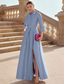 cheap GREEN-A-Line Evening Gown Elegant Dress Formal Wedding Guest Floor Length Long Sleeve Shirt Collar Pocket Satin with Slit 2025