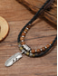 Χαμηλού Κόστους Ανδρικά κοσμήματα-Ανδρικό vintage κολιέ με φτερά και τιρκουάζ χάντρες – κοσμήματα από δερμάτινο σχοινί σε φυλετικό στιλ για φεστιβάλ, ταξίδια και καθημερινή χρήση
