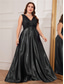 Χαμηλού Κόστους ΜΑΥΡΟΣ-Φόρεμα A-Line Plus Size Επίσημο Φόρεμα με Κύματα Επίσημο Γάμο Μακρύ Μάκρος Χωρίς Μανίκια V Λαιμού Σατέν V Πλάτη με Πτυχώσεις 2025