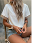 cheap Lace Tops-Women&#039;s Blouse Solid Color Elegant Stylish Basic Short Sleeve V Neck Regular Tops Daily Lace Patchwork Black White Navy Blue Beige Summer