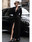 billige Tuxedokjoler-Dame Smokingkjole Linjeform Formell Bryllupsgjest Elegant Langermet Ankellengde Splittet lår Peak Lapel Enkeltkneppet