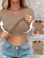cheap Plain tee-Women&#039;s Shirt Solid Color Stylish Casual Long Sleeve Crew Neck Regular Tops Daily Black Red Green Khaki Gray Summer Spring