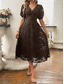 cheap Plain Dress-Women&#039;s Midi Dress A Line Dress Vacation Casual Boho Outdoor Going out Beach Loose Fit Solid Color Long Sleeve V Neck Black Red Blue Brown Summer Spring
