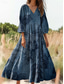 ieftine Rochii florale-Pentru femei Rochie Maxi Rochie de Vară Rochie A line Rochie plisata Vacanță Casual Boho Ieșire Potrivire Largă Floral Grafic Lungime Manșon 3/4 În V Trifoi Albastru Închis