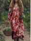 preiswerte Boho Kleider-Damen Maxikleid A Linie Kleid Urlaub Lässig Boho Ausgehen Strand Lässiger Schnitt Blumen Grafik Paisley-Muster Langarm V Ausschnitt Rote Blau Grün Grau Sommer Frühling