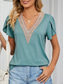 cheap Plain tee-Women&#039;s T Shirt Plain Fashion Stylish Classic Short Sleeve V Neck Regular Tops Daily Weekend Patchwork Light Green Blue Green Gray Summer Spring