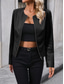 cheap Casual Jackets-Women&#039;s Faux Leather Jacket Casual Jacket Comfortable Breathable Zipper Casual Plain Vacation Street Casual Daily Wear Zipper Short Crewneck Regular Fit Long Sleeve Outerwear Black Brown Apricot
