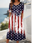 billiga Självständighetsdag Klänning-Självständighetsdagen Kvinnors Patriotiska Fjärde juli Midi Klänning Sommarklänning Plisserad Klänning Semester Avslappnad Helg Lös Passform Grafisk Randig Amerikanska Flaggan Halvärmad Crew Neck Röd