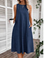 abordables Robe blanche-Femmes Robe Midi Robe d&#039;Été Robe trapèze Robe d&#039;été Vacances Fête Occasionnel Anniversaire Quotidien Fête Coupe régulière Graphique Uni Sans manches Col ras du cou Bleu marine Rose Claire Bleu Gris