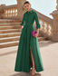 cheap GREEN-A-Line Evening Gown Elegant Dress Formal Wedding Guest Floor Length Long Sleeve Shirt Collar Pocket Satin with Slit 2025